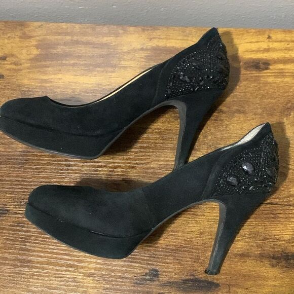 Gianni Bini Brenda Black Suede Rhinestone Platform Pumps  Size 7 - Picture 6 of 8